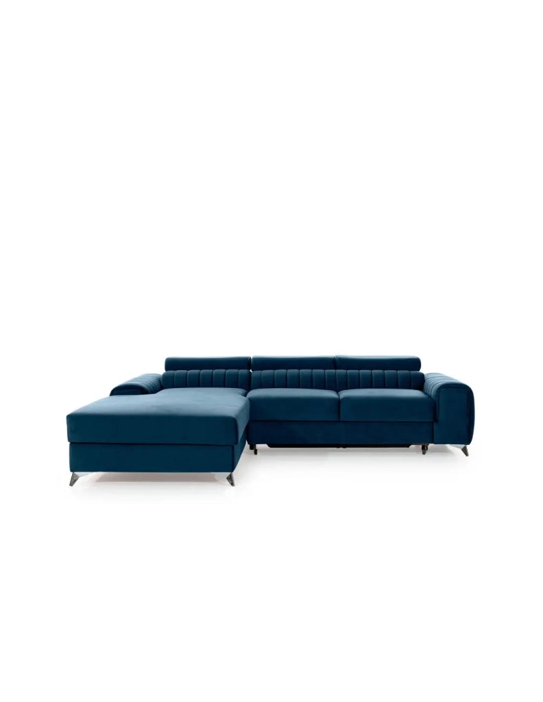 Divano ad angolo sinistro Blu scuro convertibile 3 posti JAYSON con contenitore integrato