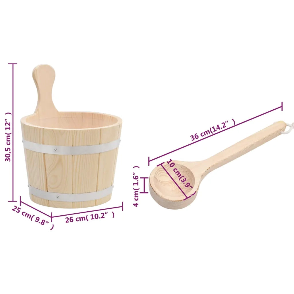 Set Secchiello e Mestolo da Sauna in Legno Massello di Pino 51692