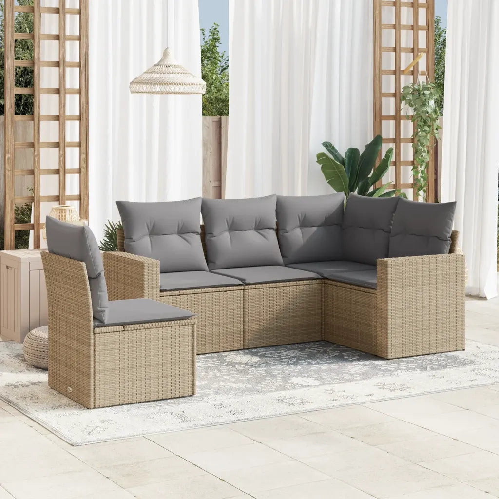 Set Divano da Giardino 5 pz con Cuscini Beige in Polyrattan 3251306