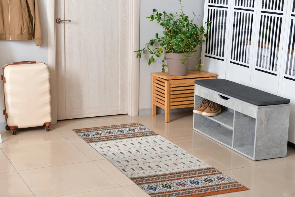 Tappeto Arredo Moderno Morbido in Ciniglia Ingresso Antiscivolo Prodotto Italiano  Soggiorno Camera Salotto Disegni Piazzati Cotone Varie Misure Grande Loom/Ruggine - 65x175 cm
