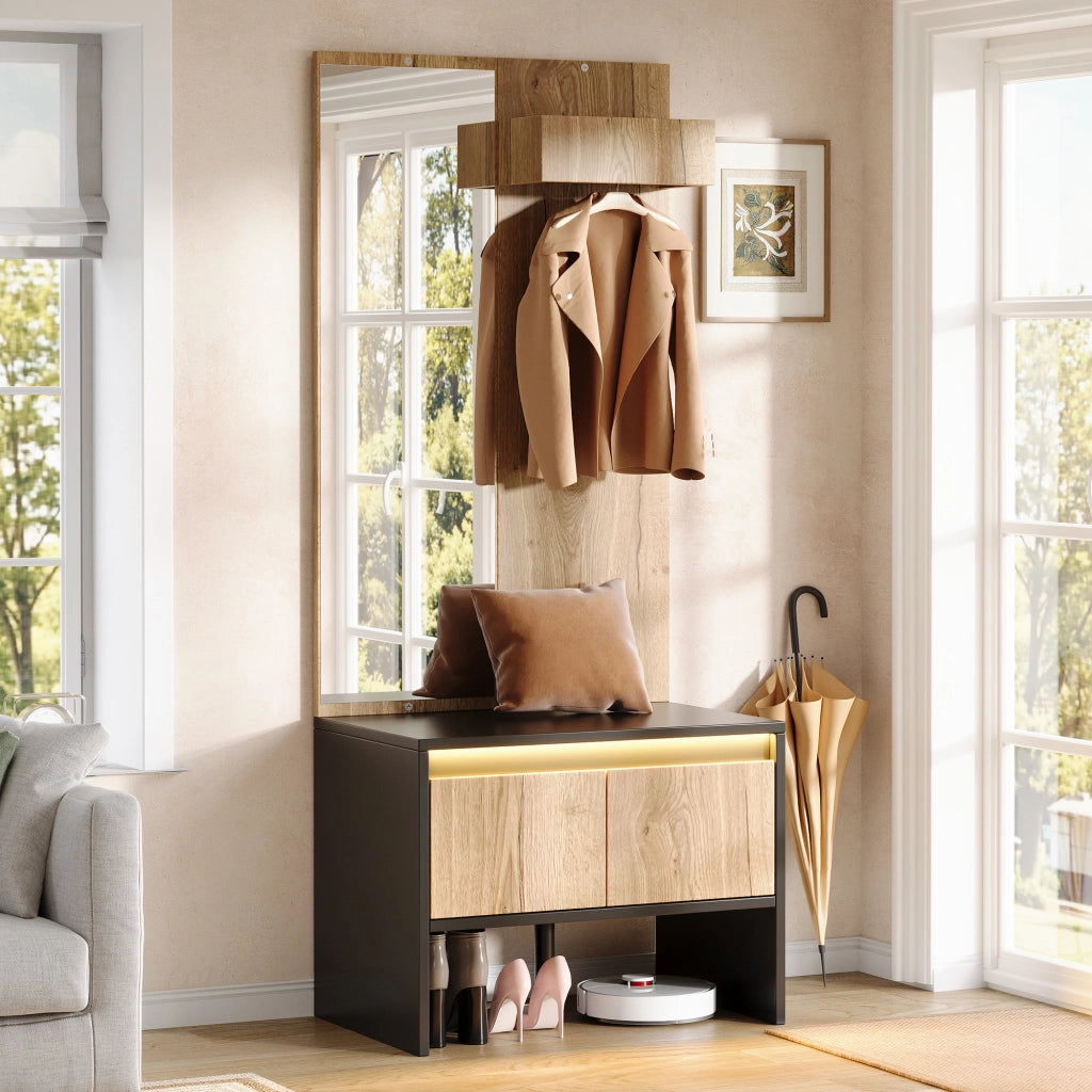 MOBILE INGRESSO 3 in 1 60x38x145 cm con specchio, appendiabiti e 2 cassetti