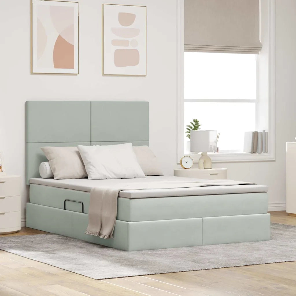 Letto con contenitore e LED Grigio chiaro 140 x 200 cm Velluto