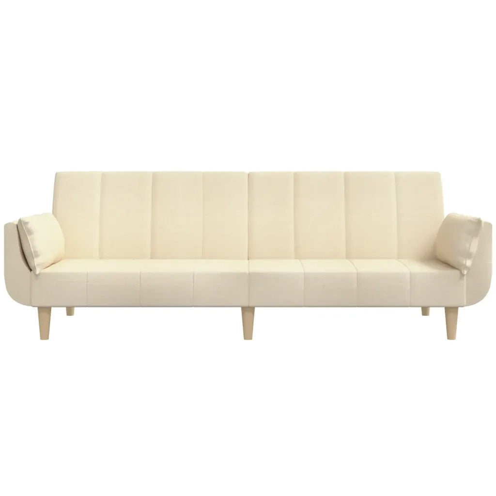 Divano Letto a 2 Posti con 2 Cuscini Crema in Tessuto 375872