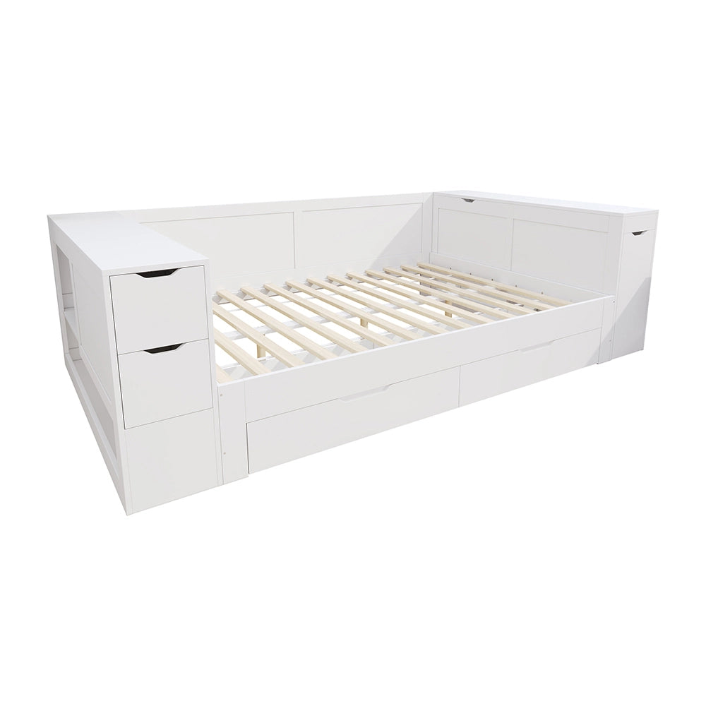 Letto-Xylo-140x200 cm-con cassetti, scrivania, comodini, bianco