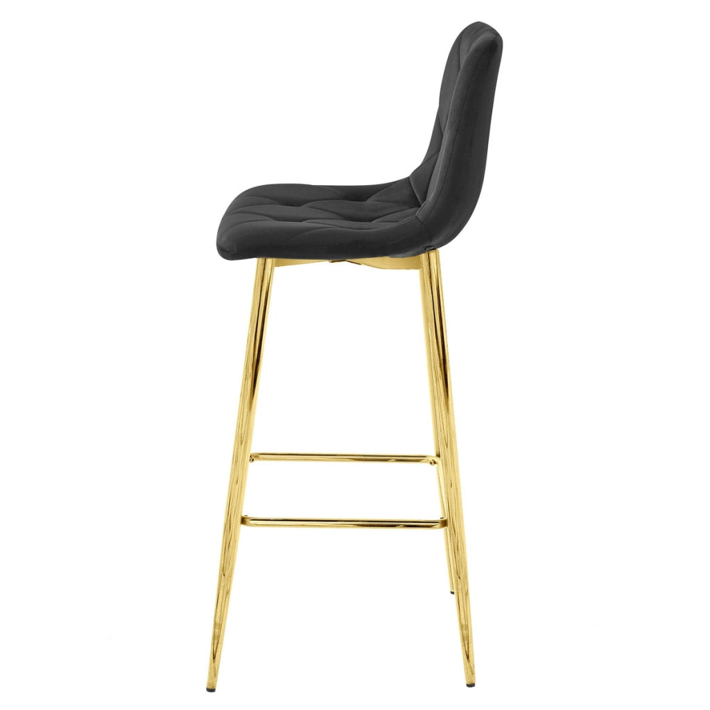 Sgabello bar NADO in velluto nero con gambe oro