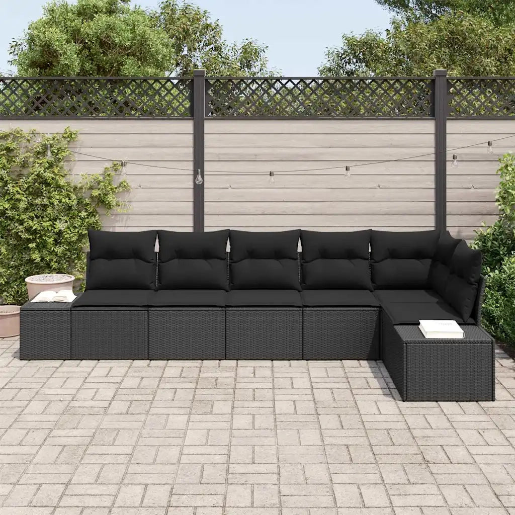 Set Divano da Giardino con archiviazione 6 pcs Nero polyrattan