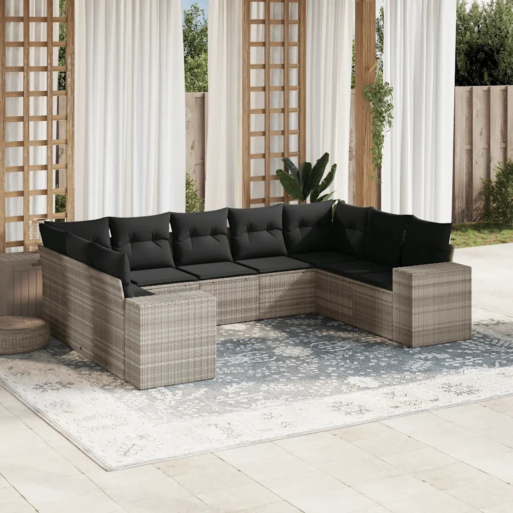 Set Divano da Giardino 9pz con Cuscini Grigio Chiaro Polyrattan 3223001