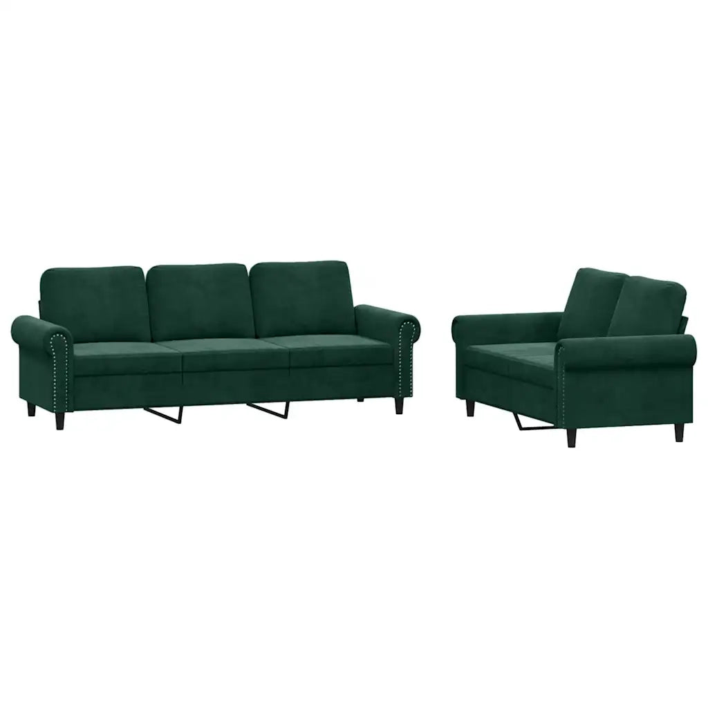 Set di Divani 2 pz con Cuscini Verde scuro in Velluto 3202252