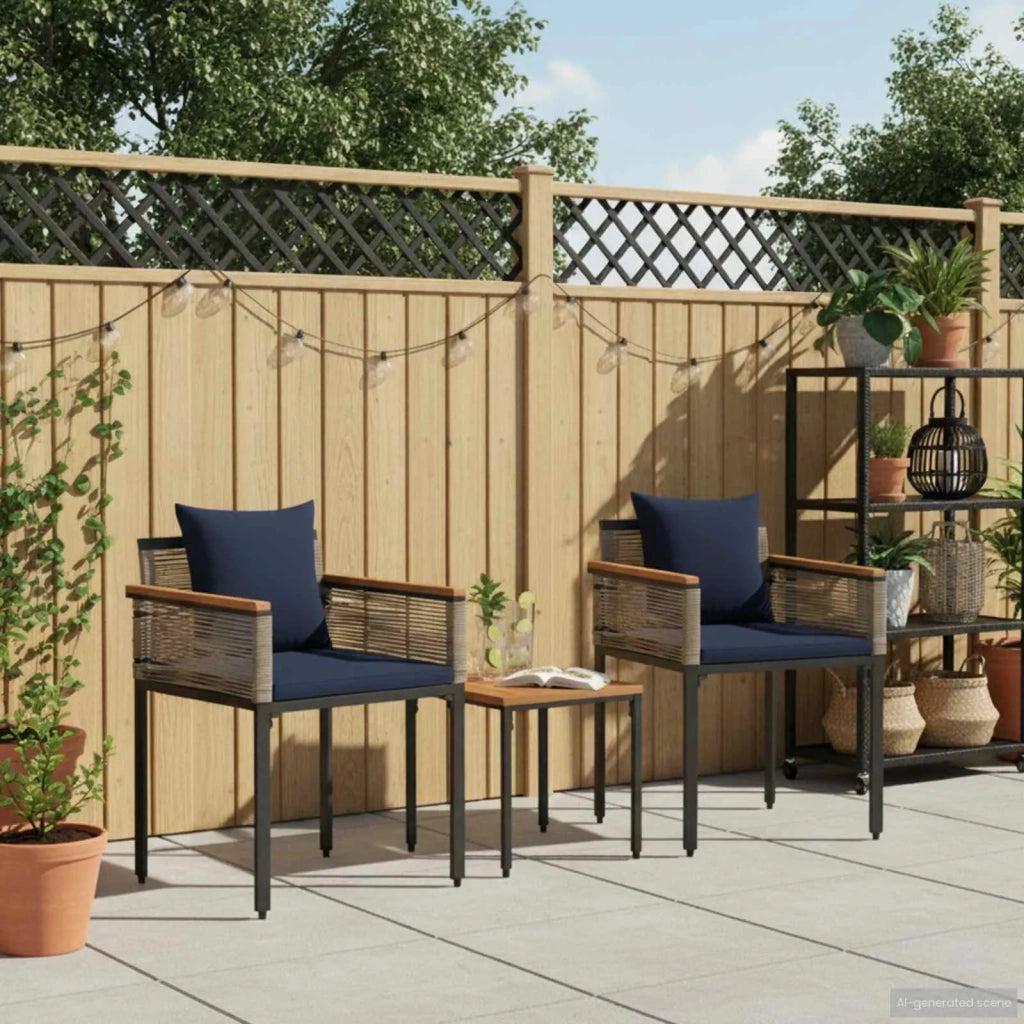 Set di Mobili da Esterno 3 pcs Grigio e Blu Navy Rattan in PE