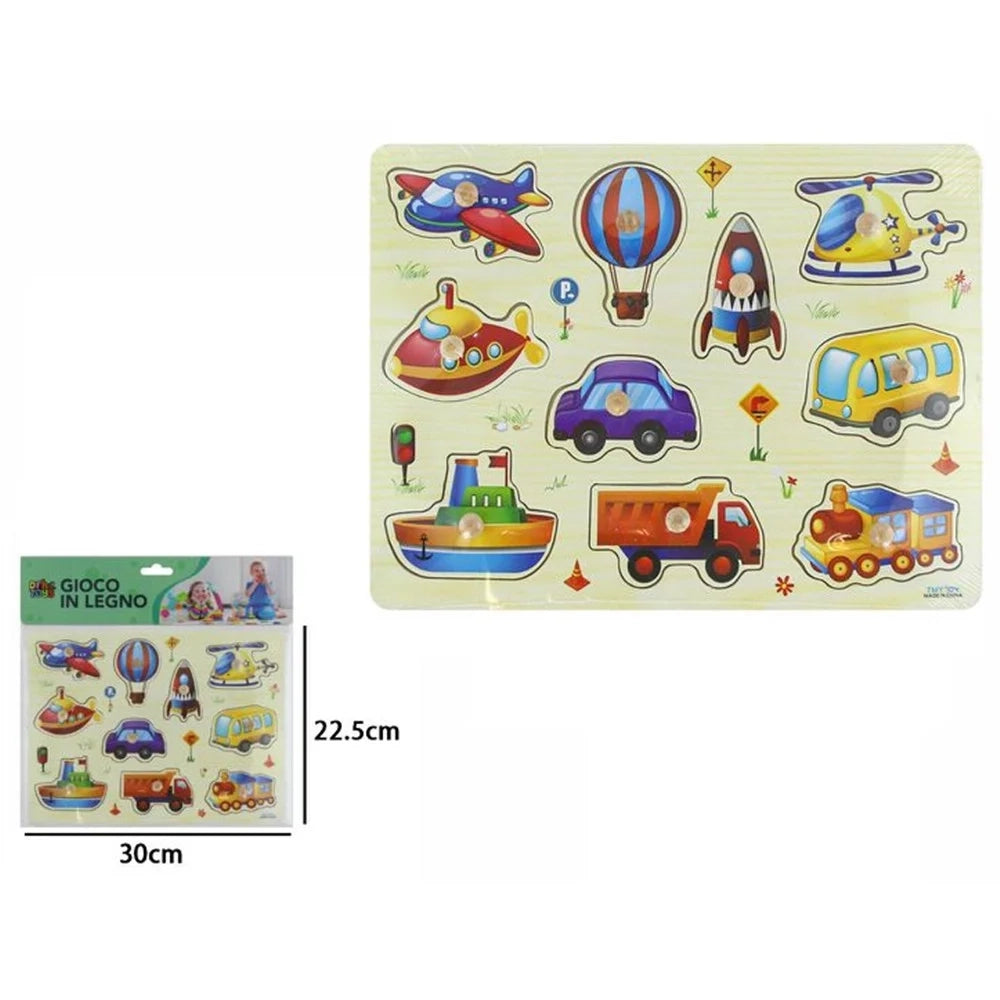 Trade Shop - Puzzle A Incastro Tema Mezzi Trasporto Gioco Educativo Legno Per Bambini Con Pomelli 07533 -