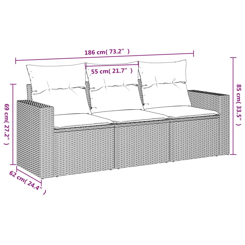 Set Divani da Giardino 3 pz con Cuscini Grigio in Polyrattan