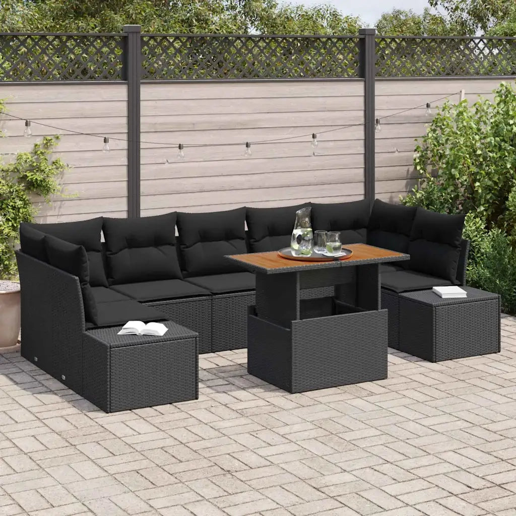 Set Divano da Giardino con archiviazione 8 pcs Nero Poly Rattan