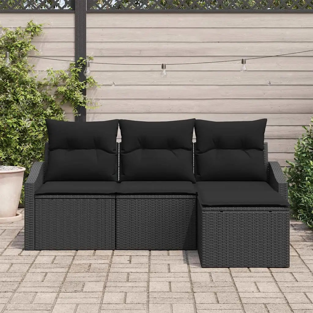 Set di divani con cuscino 4 pcs Nero polyrattan 3346673