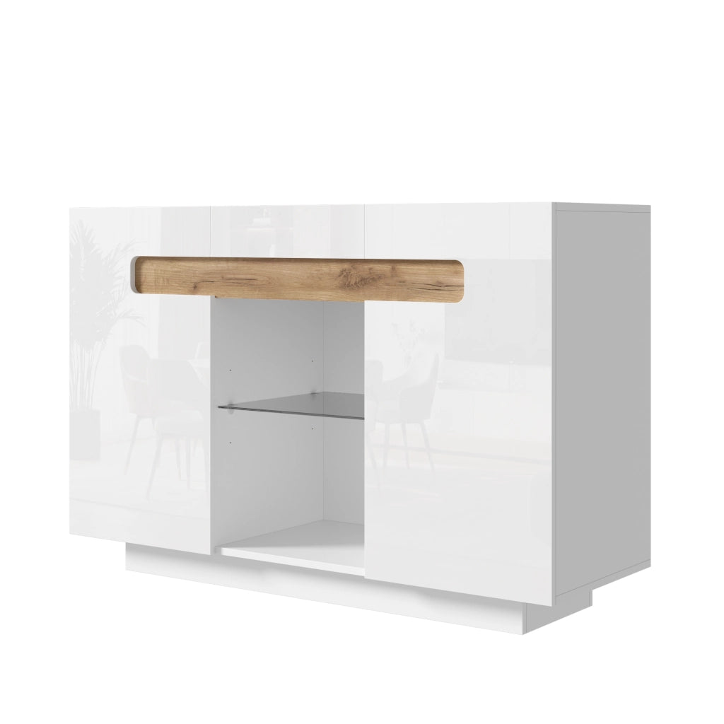 SIDEBOARD LED 120x40x80 cm Bianco e Effetto Legno Naturale