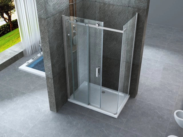 Box doccia scorrevole con anta fissa in cristallo 8mm H.195cm FLUIDA 90x100 cm,Flacone anticalcare escluso