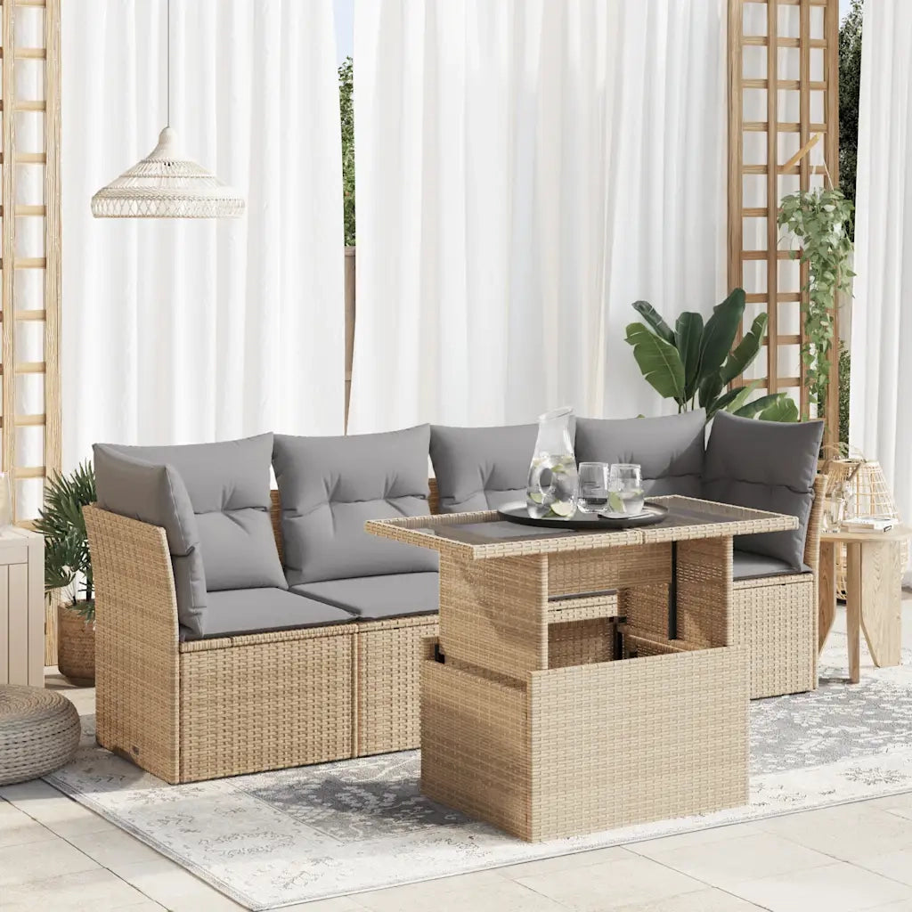 Set Divano da Giardino 5 pz con Cuscini Beige in Polyrattan 3326090