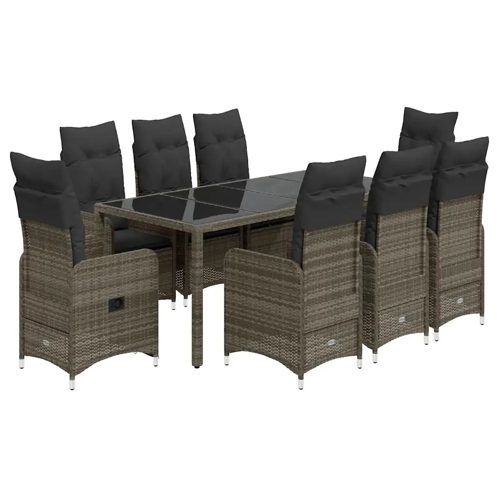 Set Bistrò da Giardino 9 pz con Cuscini in Polyrattan Grigio 3277039