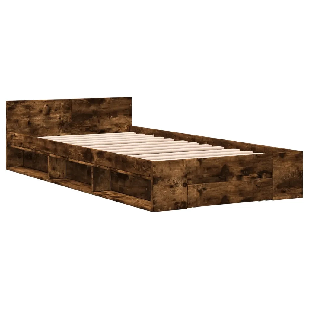 Letto singolo | Letto per adulti | Giroletto con Cassetto Rovere Fumo 100x200 cm Legno Multistrato