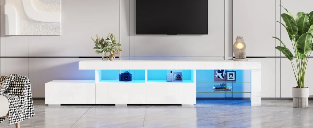 Cassettiera TV bianca lucida in MDF lunghezza 180 cm
