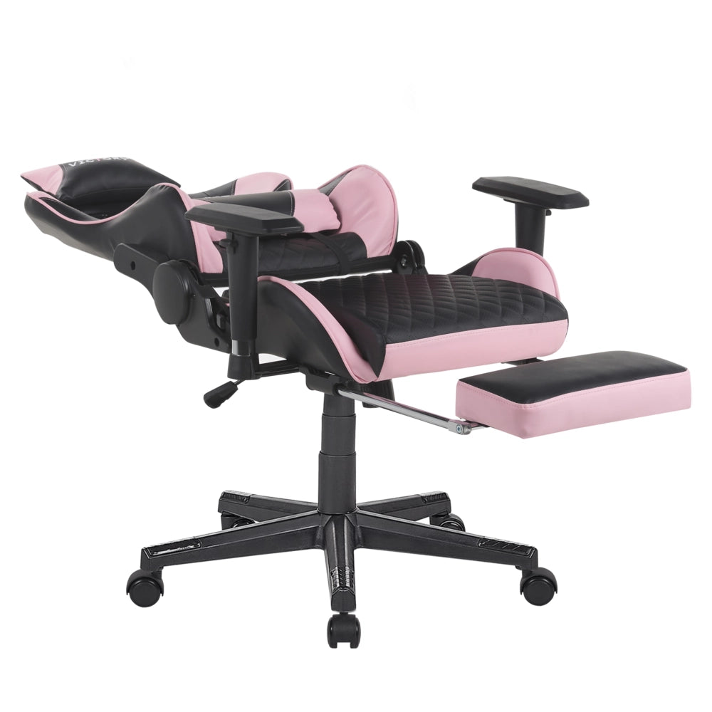 Sedia da gaming Nero Rosa Ecopelle 126 - 136 cm Braccioli Girevoli Regolabili e Poggiapiedi Regolabili in Altezza Moderna