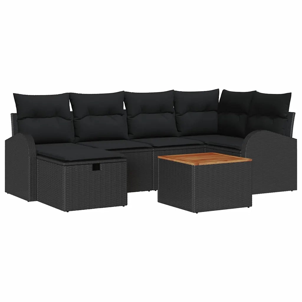 Set Divano da Giardino con cuscino 7 pcs Nero Poly Rattan