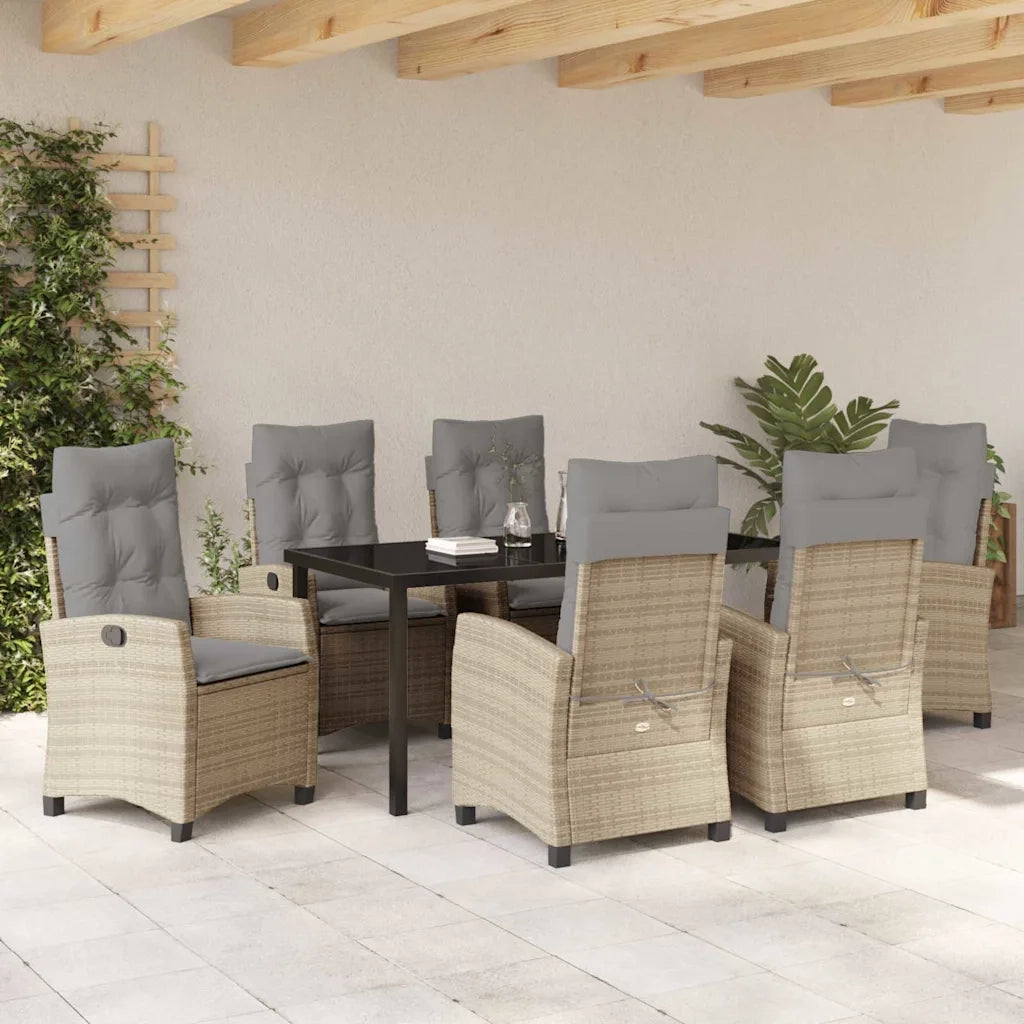 Set da Pranzo per Giardino con cuscino 7 pcs Beige polyrattan
