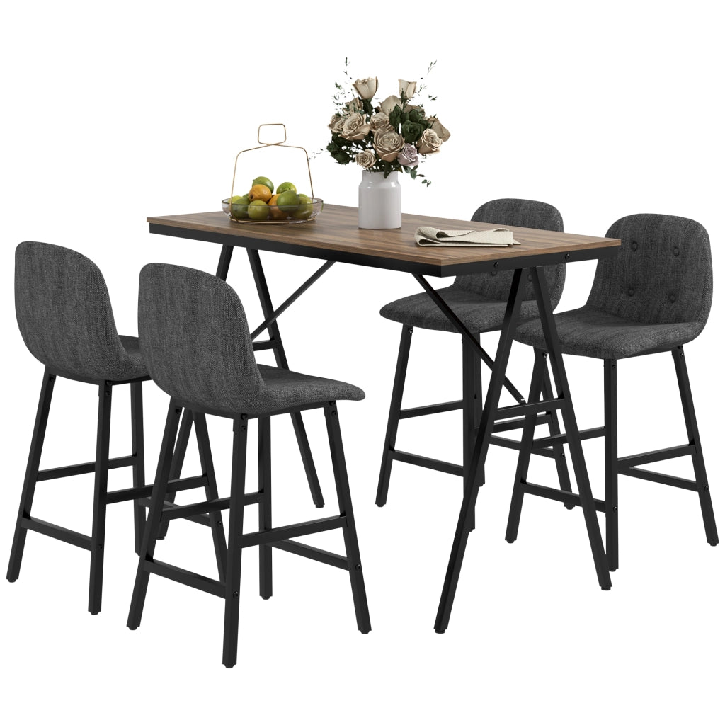 Set tavolo da pranzo e 4 sedie ¨C Minimal ¨C telaio metallo, tessuto grigio scuro, piano legno