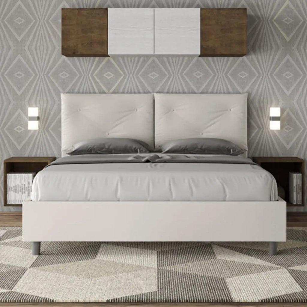 Letto matrimoniale senza rete imbottito 160x200 similpelle bianco Appia