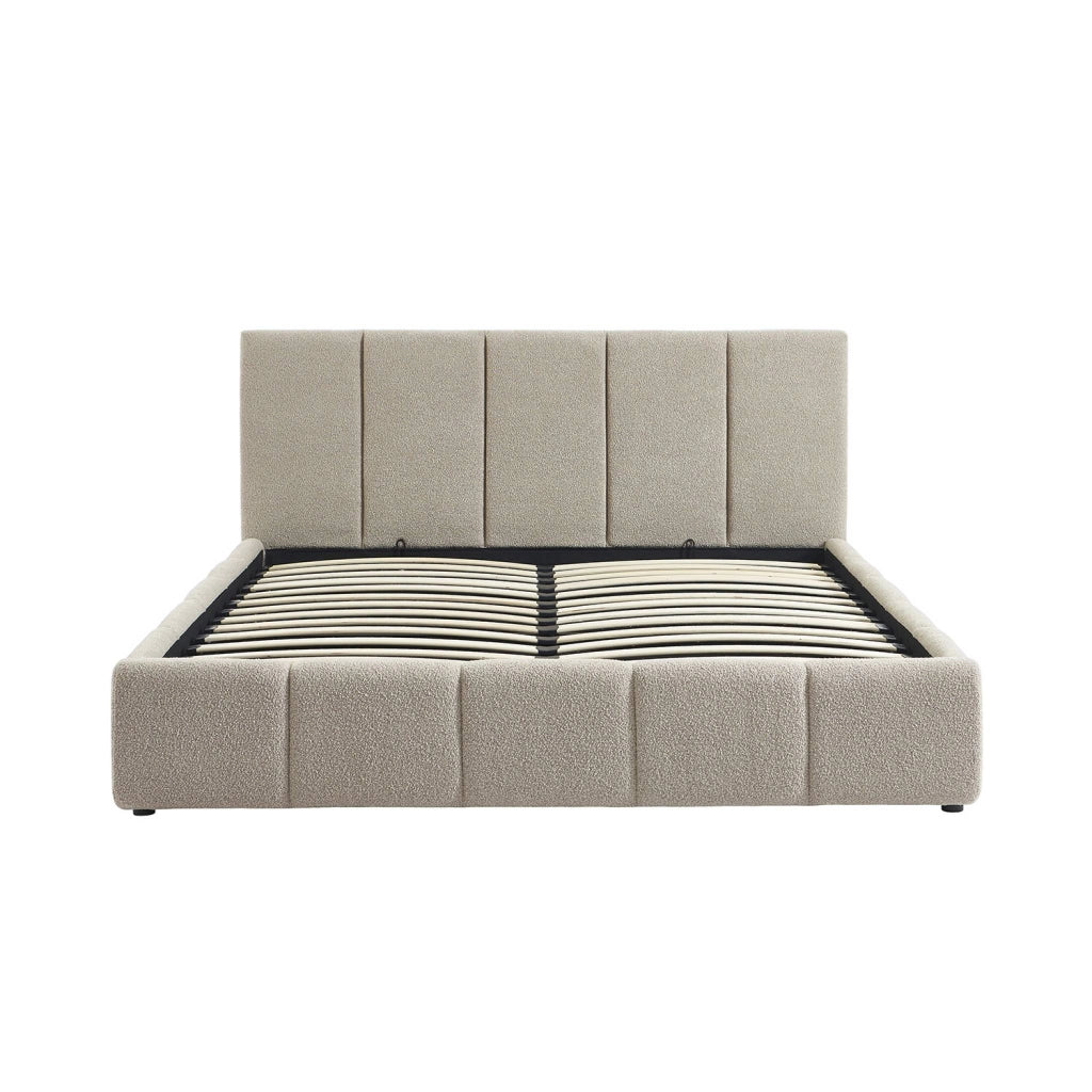 Letto contenitore con rete a doghe e testiera 160x200cm, bouclé ,