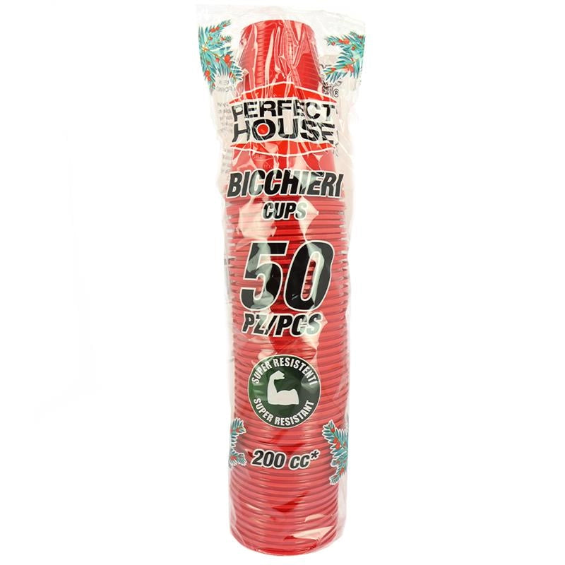 BICCHIERI DI PLASTICA ROSSI NATALE SUPER RESISTENTI 200CC 50PZ