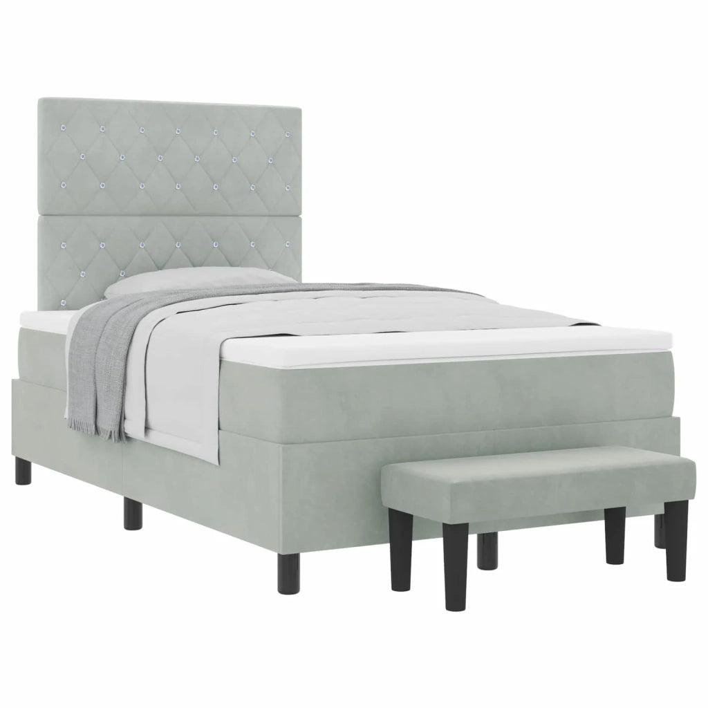 Letto a molle con materasso Grigio chiaro 120 x 190 cm Velluto