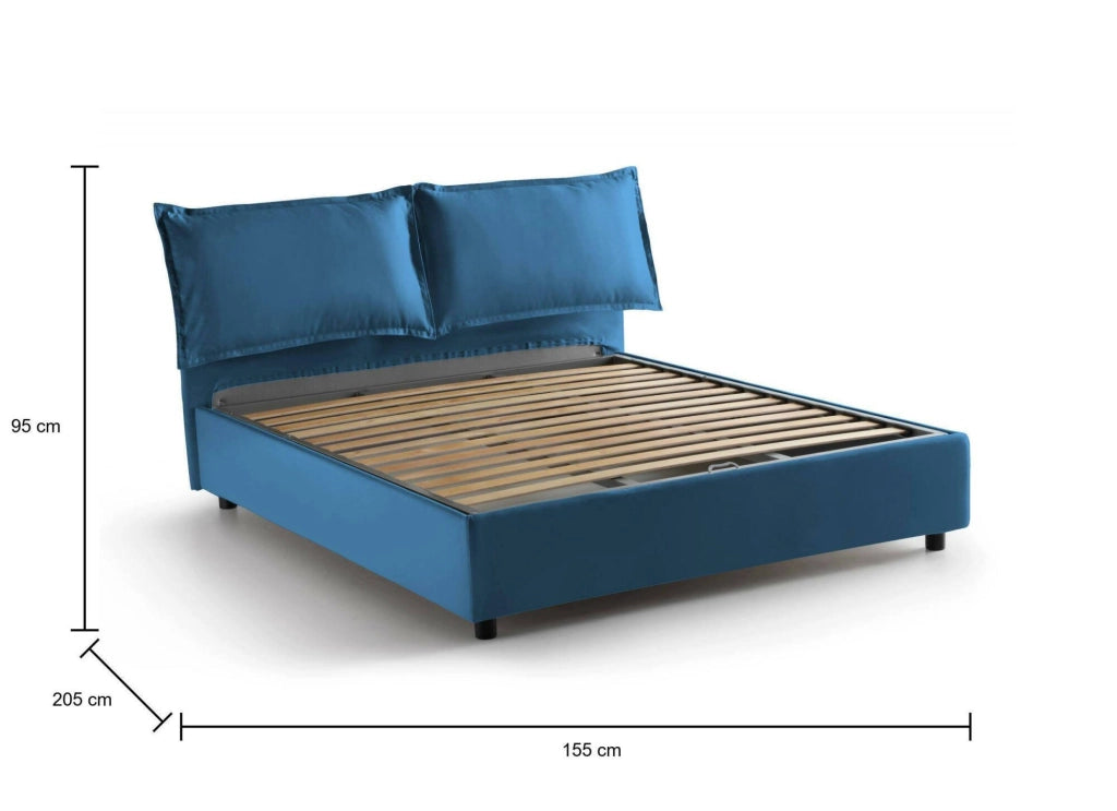 Letto matrimoniale Askari, Letto contenitore con rivestimento in tessuto, Made in Italy, Apertura frontale, adatto per materasso cm 140x190, Blu