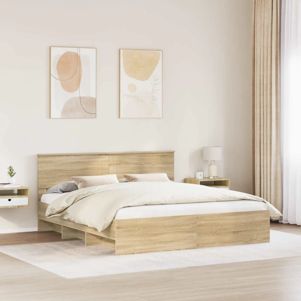 Letto matrimoniale | Letto per adulti | Struttura del letto con testiera Rovere Sonoma 200 x 200 cm