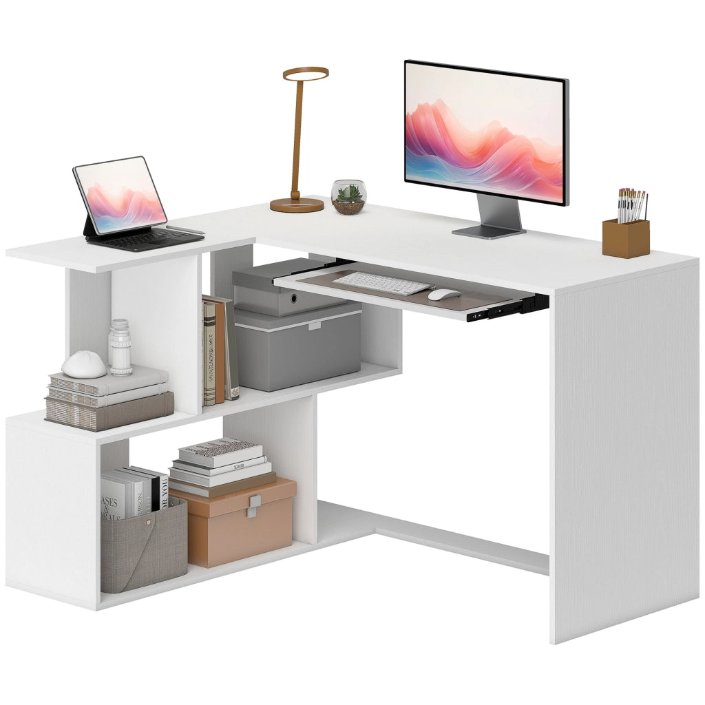 Scrivania angolare con ripiani e cassetto ¨C Minimal ¨C bianco 120x100x76