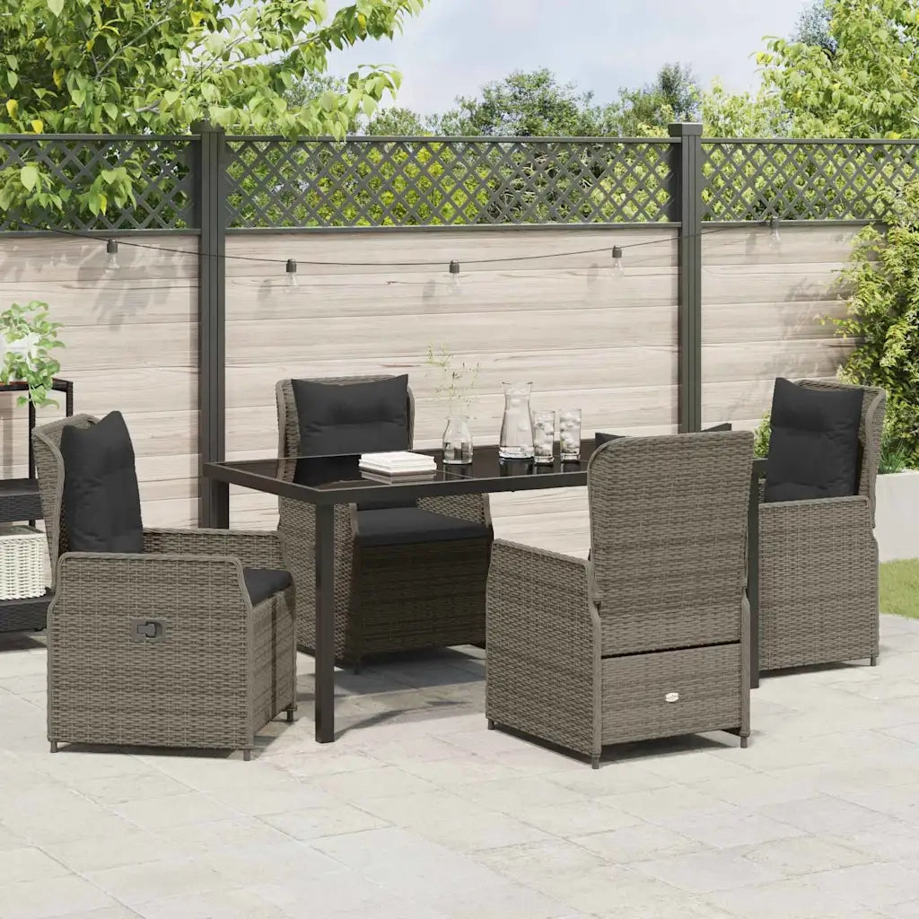 Set da Pranzo per Giardino 5 pcs Grigio polyrattan