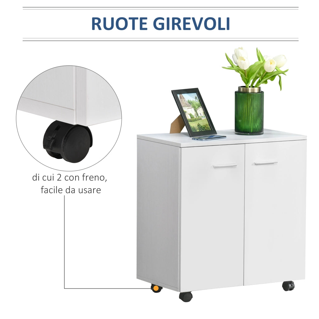 Mobile Portadocumenti ¨C Zephmum ¨C Legno con 2 ante e ruote, 60x35x65, Bianco