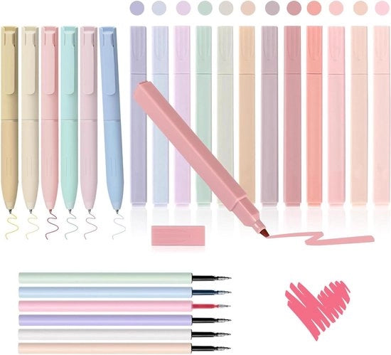 Set di 24 matite pastello e 6 fineline per scuola e ufficio - Secche velocemente e design estetico - Ideale per diari e appunti biblici.