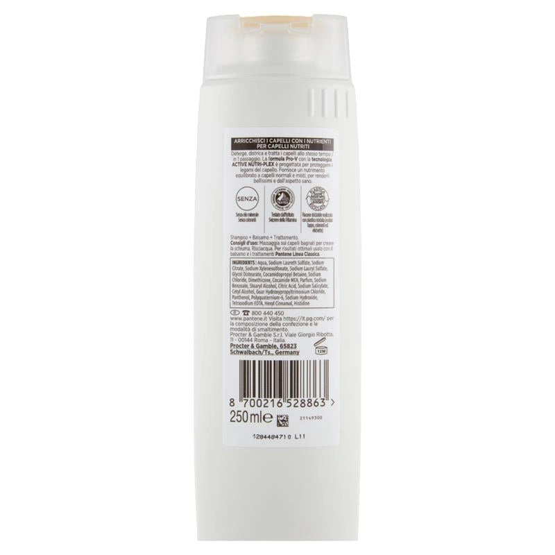 PANTENE PRO-V ACTIVE NUTRI-PLEX SHAMPOO+BALSAMO+TRATTAMENTO LINEA CLASSICA 3 IN 1 250 ML