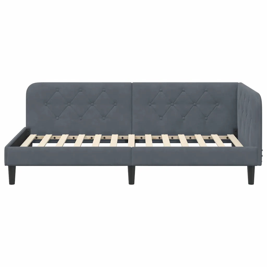 Cornice del letto ad angolo Grigio scuro 100 x 200 cm Velluto