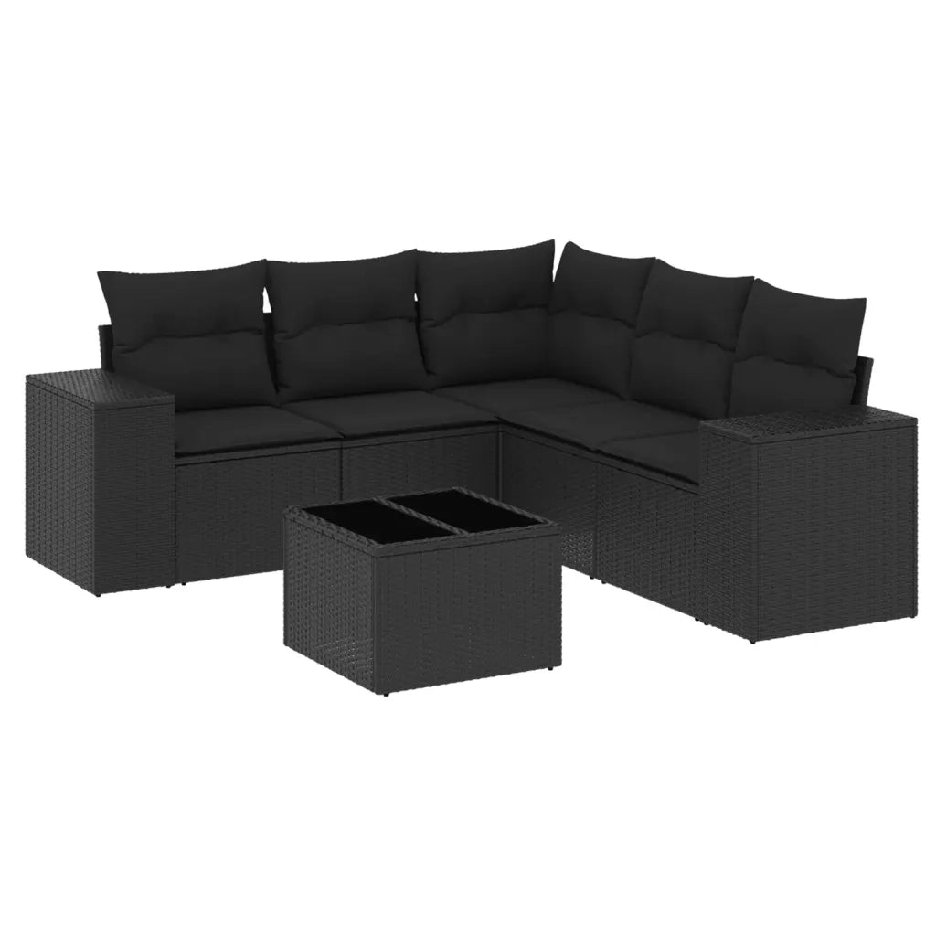 Set Divano da Giardino 6 pz con Cuscini Nero in Polyrattan