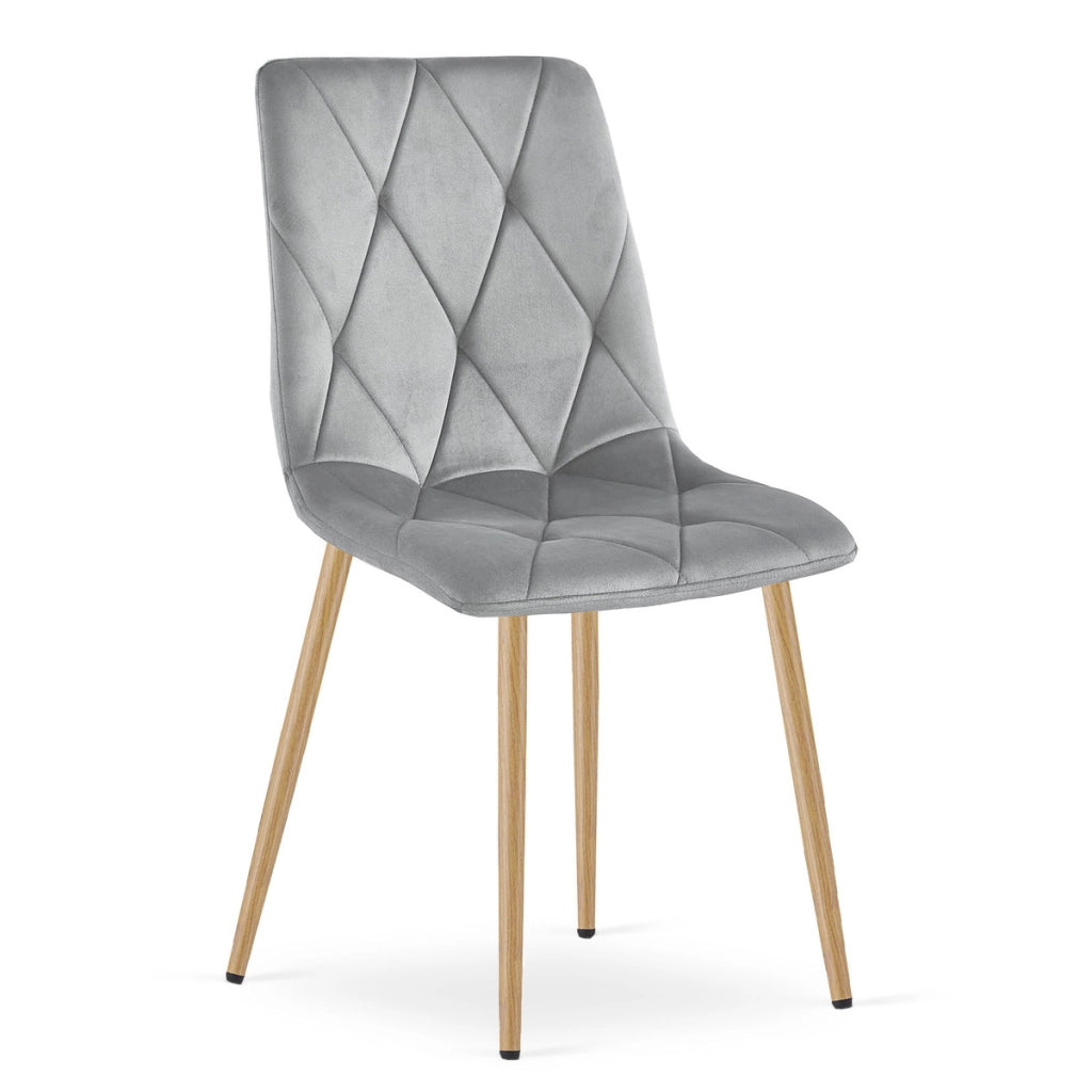 Sedia Libra in velluto grigio chiaro con gambe effetto legno