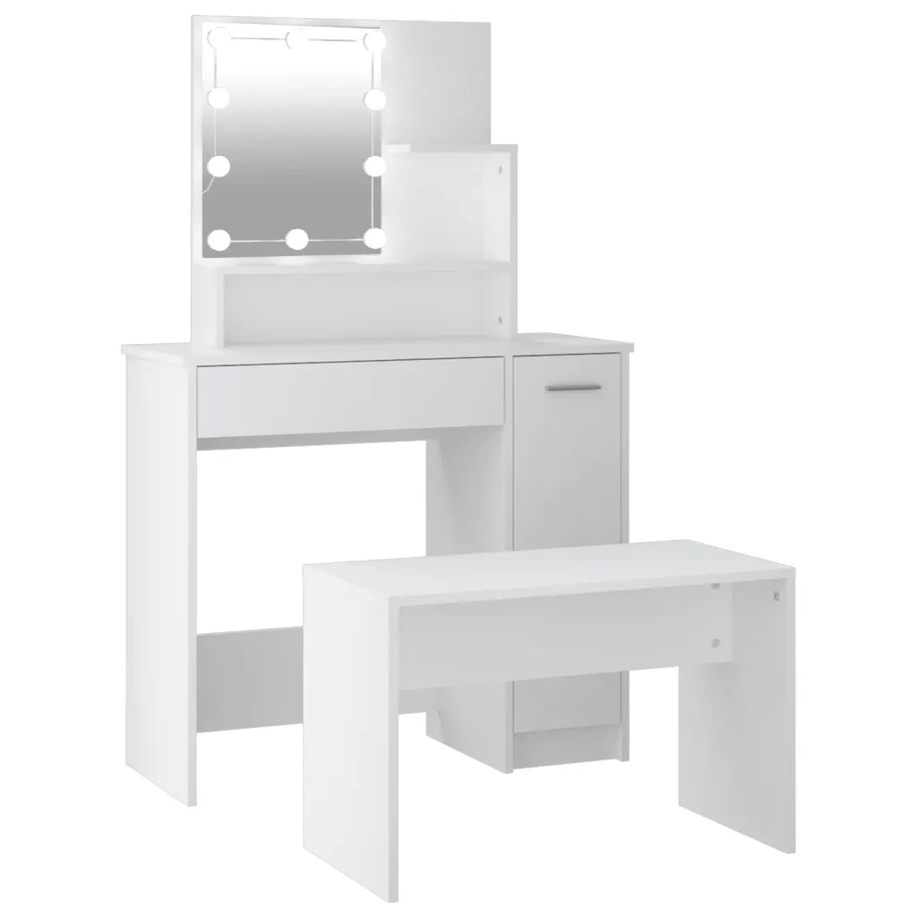 Set Tavolo da Toeletta Bianco con LED in Legno Multistrato 3114115