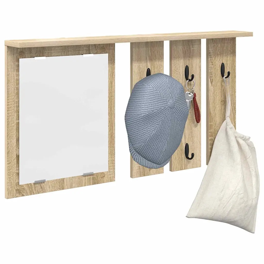 Appendiabiti a muro con specchio rovere sonoma 85 x 10 x 45 cm 874485
