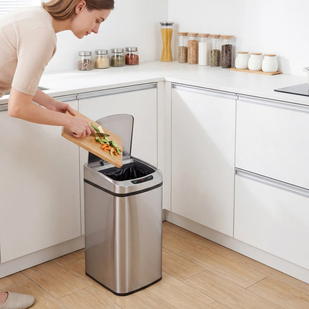Pattumiera Cestino per Rifiuti 28x22x41 cm Contenitore Rimuovibile da 12L Apertura a Infrarossi in Acciaio Inox ABS e PP
