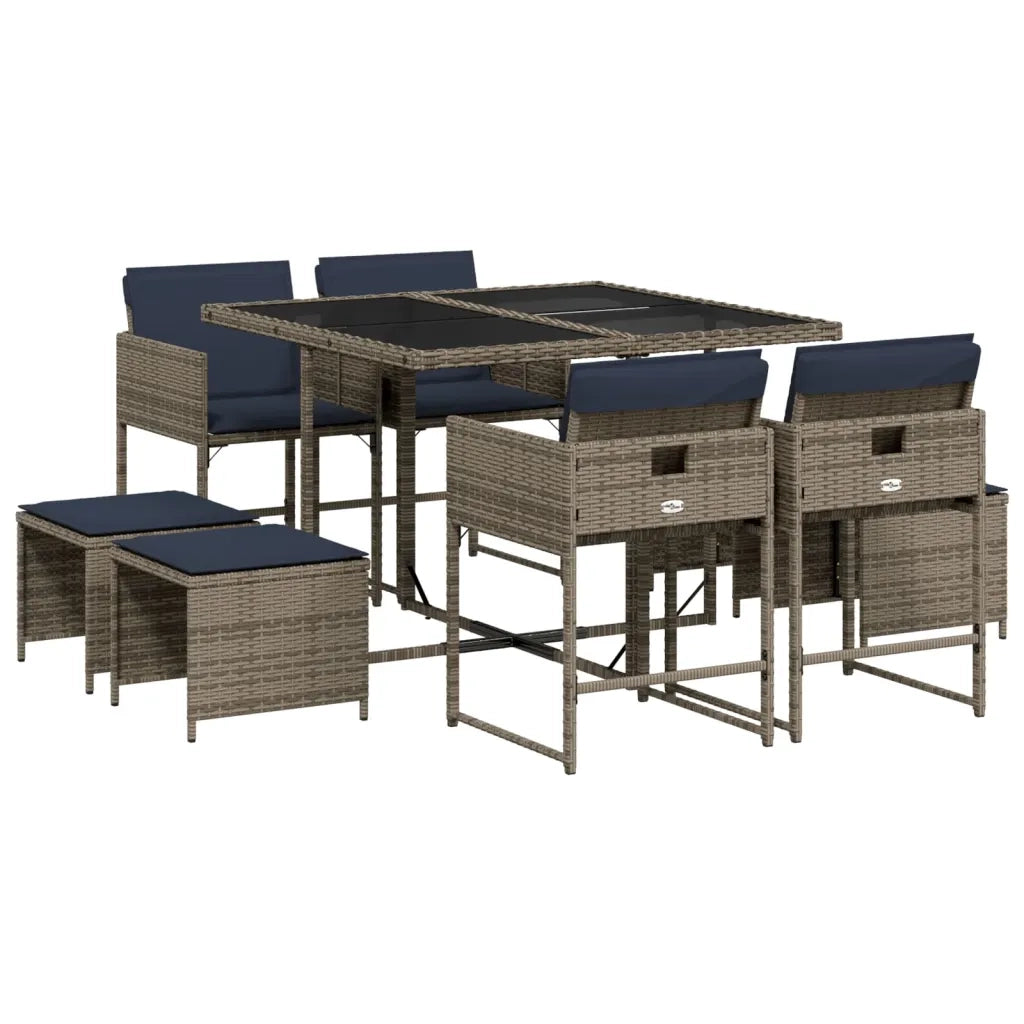 Set da pranzo da giardino da 9 pz con Cuscini in Polyrattan Grigio 3278088