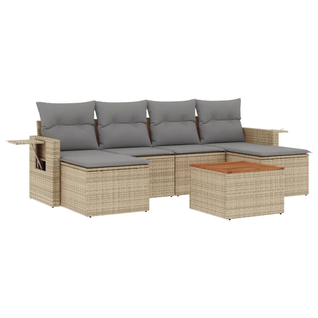 Set Divano da Giardino 7 pz con Cuscini Beige Misto Polyrattan