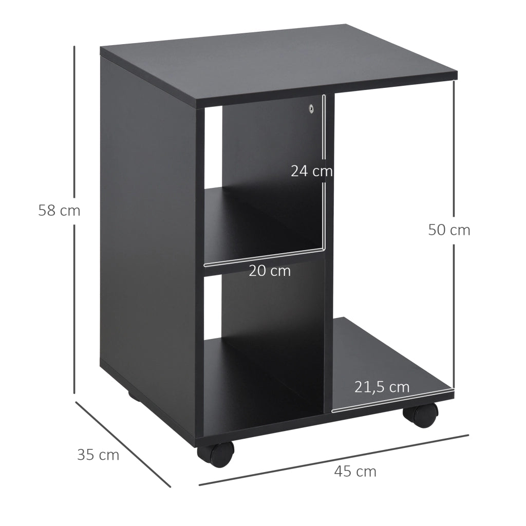 Tavolino con ruote e scaffali aperti ¨C Minimal ¨C Nero 45x35x58 cm