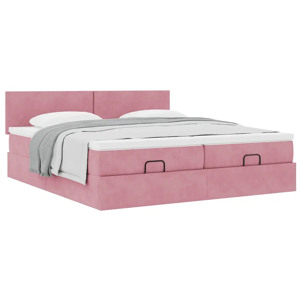 Struttura Letto Pouf con Materassi Rosa 200x200 cm Velluto 3312067