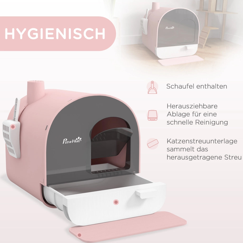 Lettiera per Gatti con Coperchio, Paletta e Tappetino ¨C Minimal ¨C Rosa/Nero