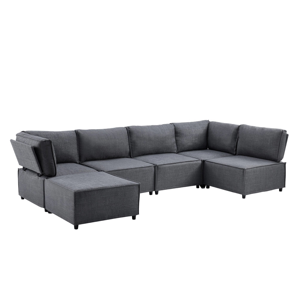Divano Modulare in Tessuto ¨C MINIMAL ¨C Grigio Scuro, Legno, Componibile